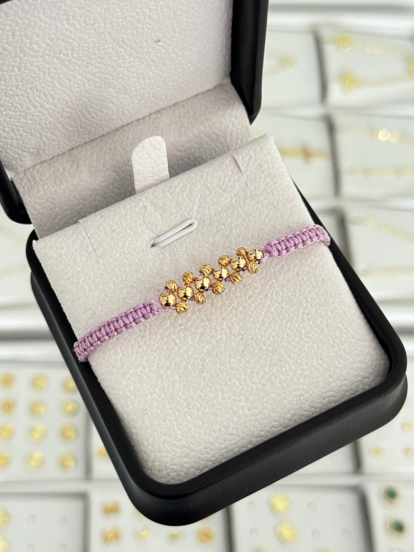 Pulsera tejido balín. N de balín: #2 diamantado, #4 liso