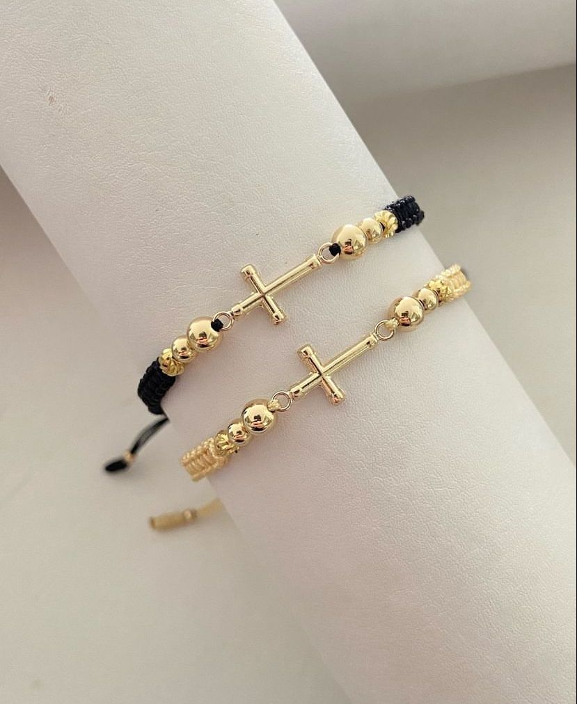 Juego pulsera herraje cruz con balines #4, #5, #6 italiano. X2