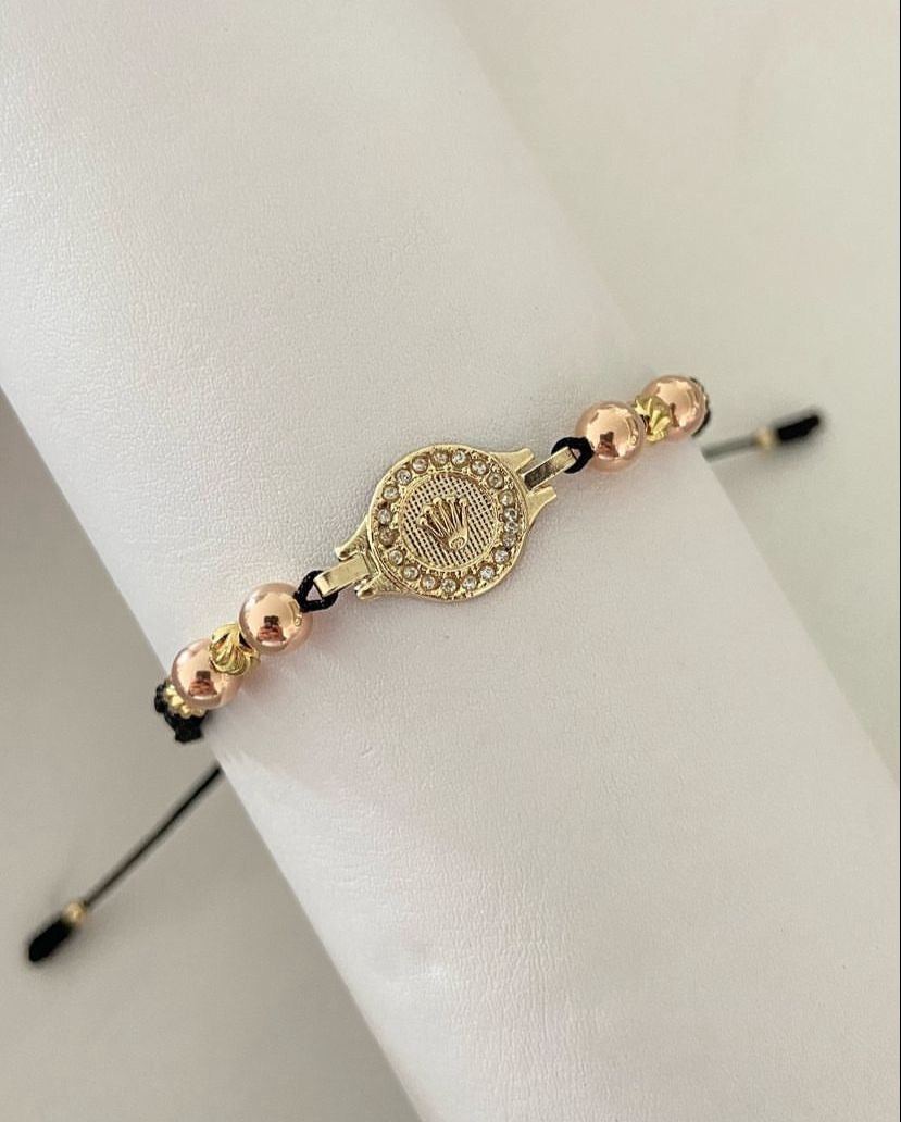 Pulsera Rlx con balines #4 italianos y #5 rosa lisos