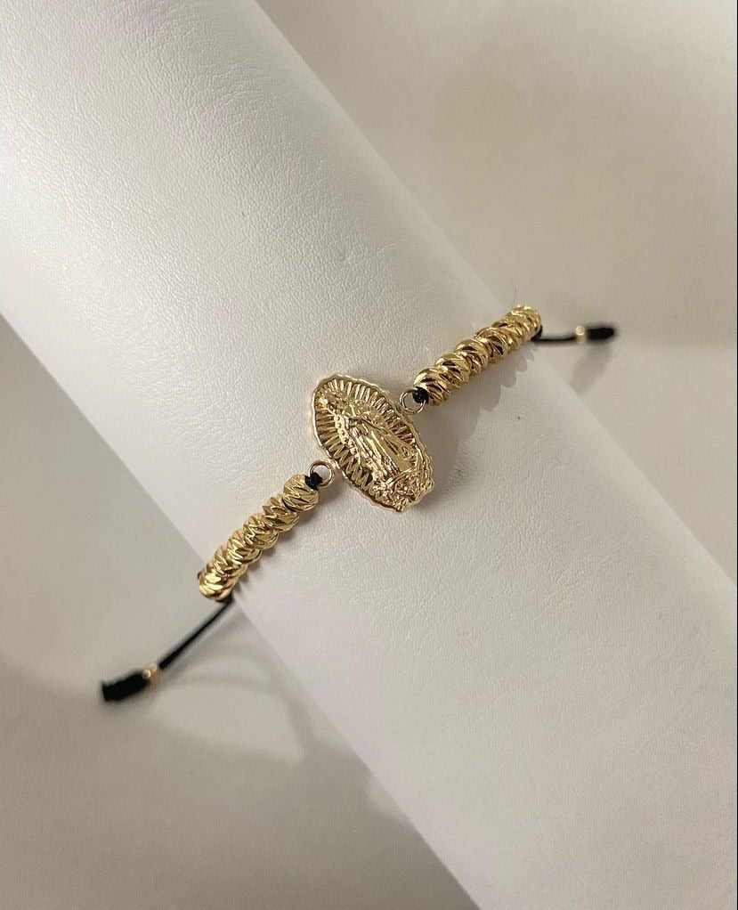 Pulsera virgen Guadalupe tallada con balines #4 diamantados.