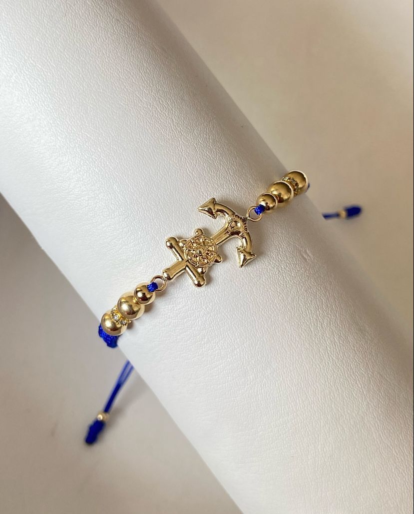 Pulsera ancla con balines #4, #5 y rondel circón cristal.