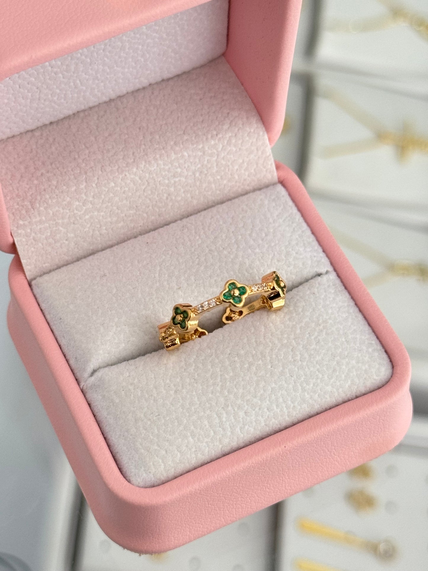 Anillo ajustable flores esmeralda