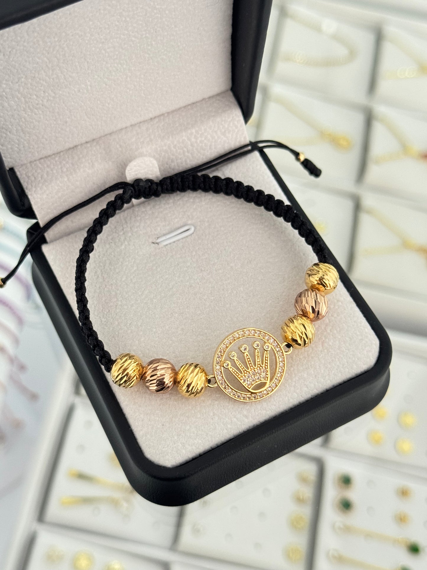 Pulsera rlx corona con circones. N de balín: #8 diamantado rosado, #8 diamantado dorado.