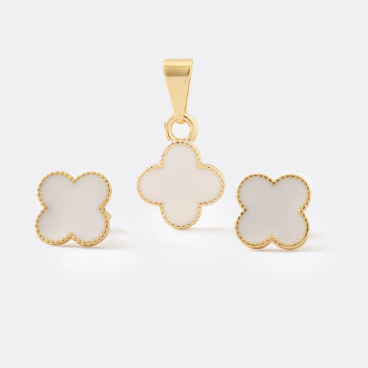 Conjunto Clover Blanco 1cms (Topos + Dije)