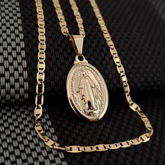 Cadena Escalera + Dije Virgen Milagrosa ( 65 cm - 3 mm)