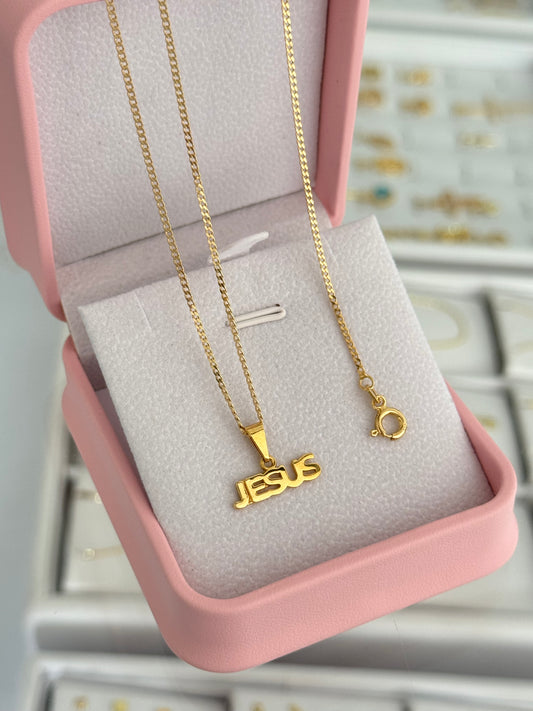 Conjunto dije Jesús (cadena y pulsera cubanita it 1.5mm 45 / 16cms + dije)