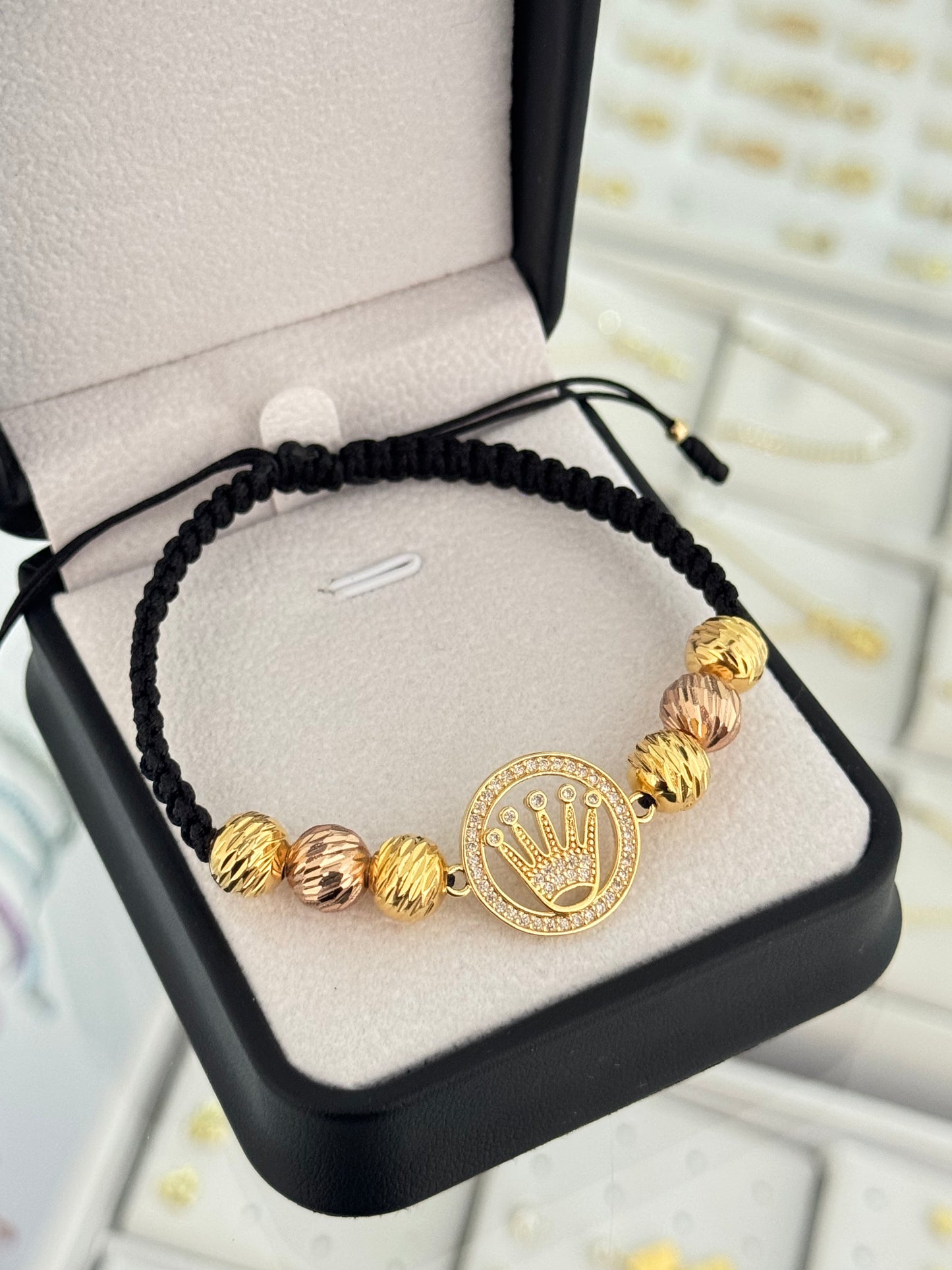 Pulsera rlx corona con circones. N de balín: #8 diamantado rosado, #8 diamantado dorado.