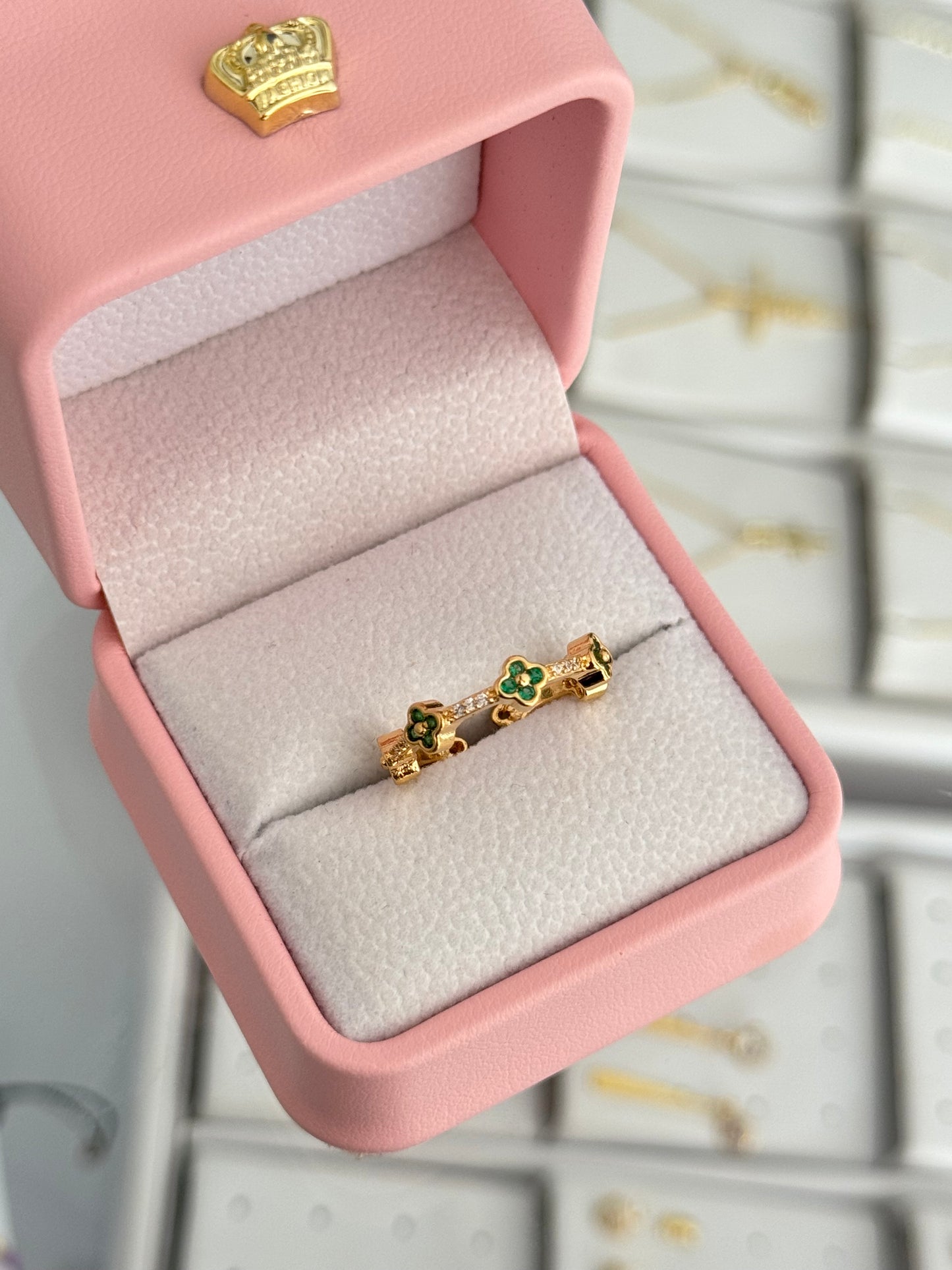 Anillo ajustable flores esmeralda