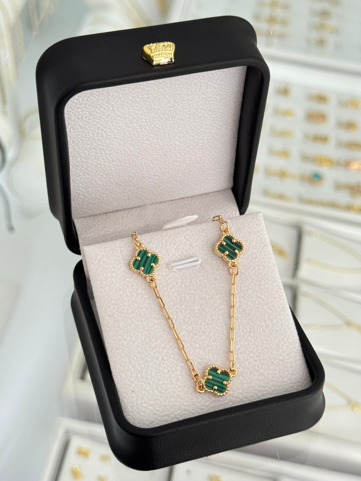 Pulsera eslabón con trébol verde 19cm