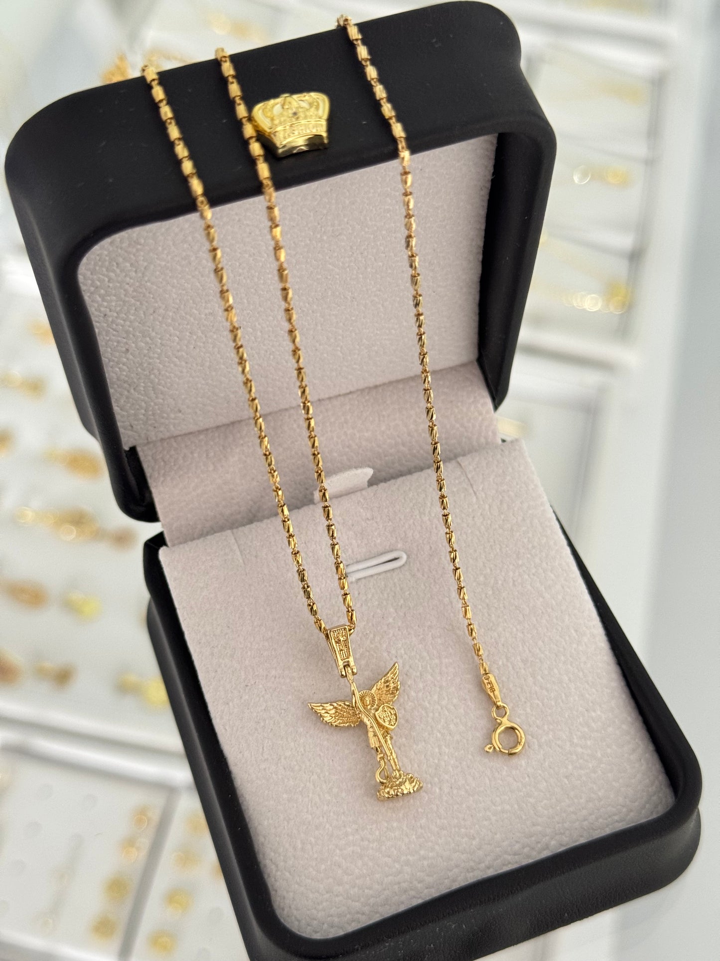 Conjunto tube gold (cadena tube gold IT 65cms + pulsera tube gold IT 19.5cms + dije san miguel italy)