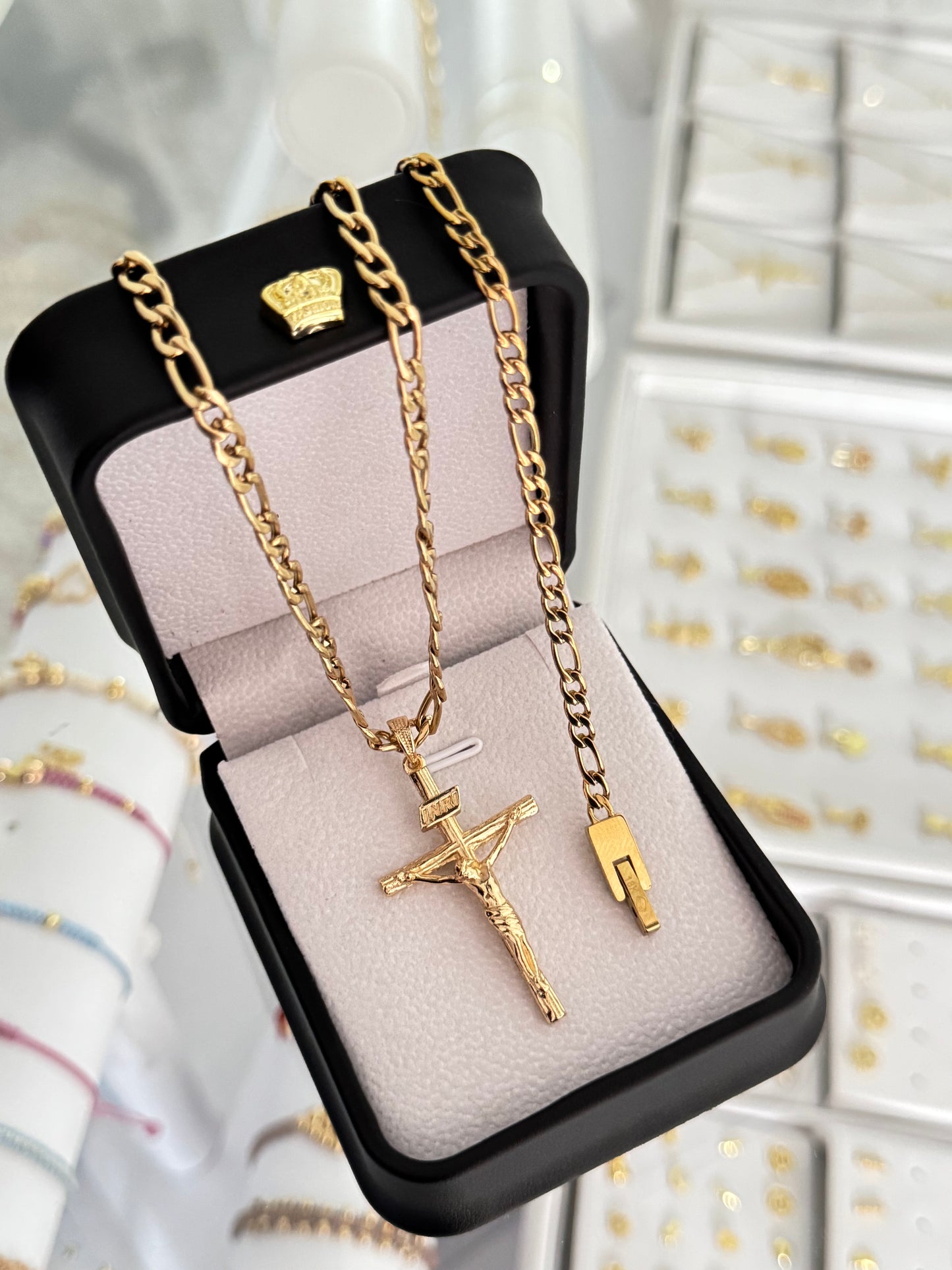 Conjunto cruz inri grande  (cadena + dije + pulsera)