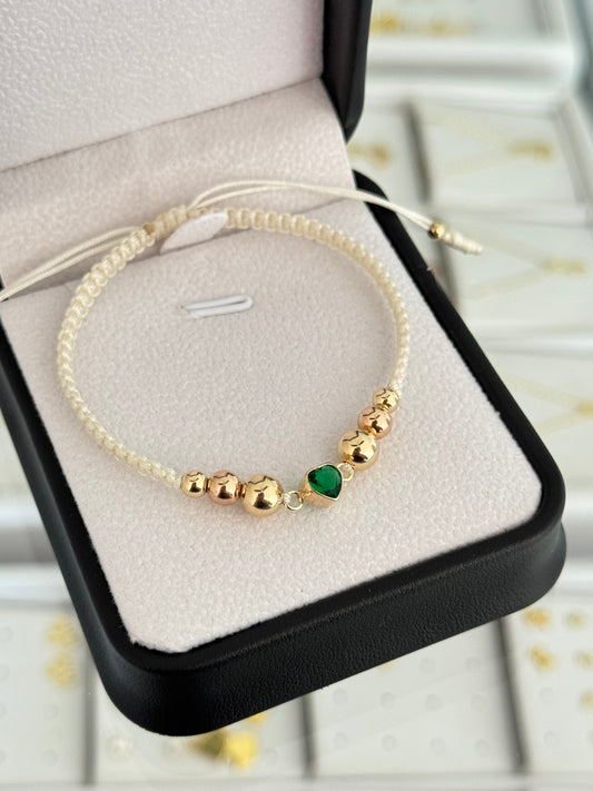 Pulsera corazón verde. N de balín: #4, #5 rosa, #6
