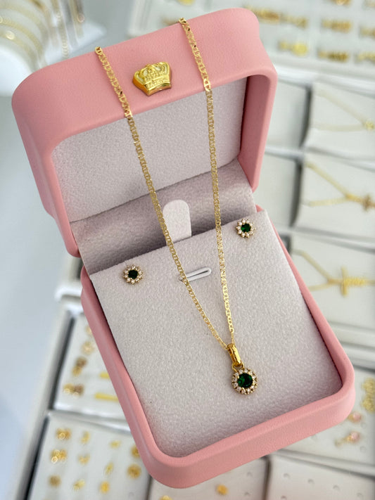 Conjunto green (cadena + dije + aretes)