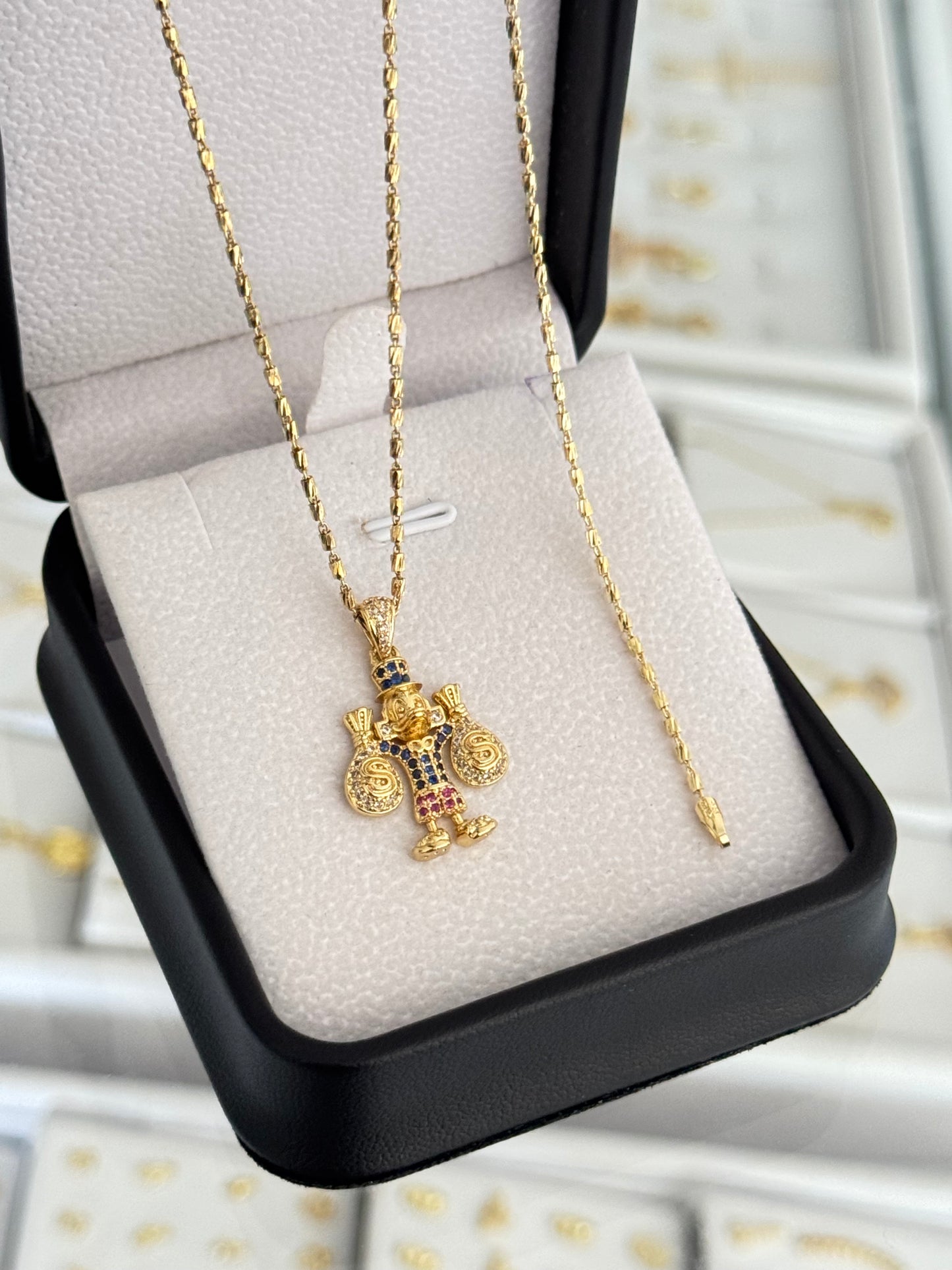 Conjunto tío rico (cadena y pulsera tube gold IT 65cms / 19.5cms + dije tío rico pequeño)