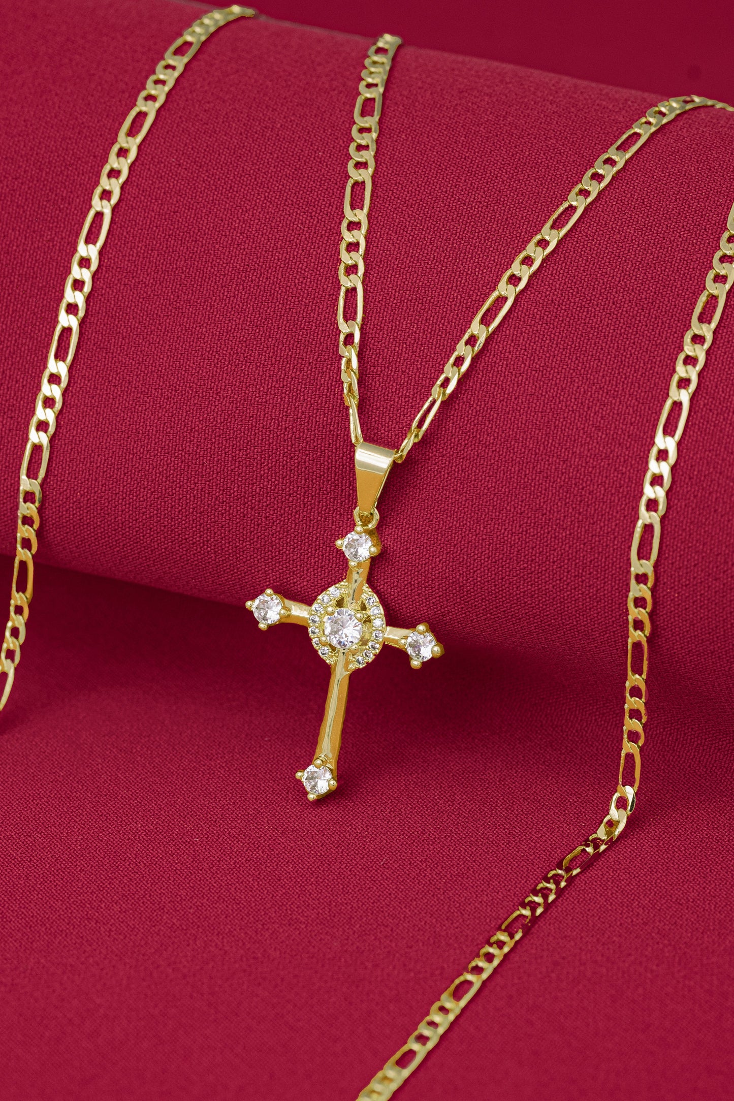 Cadena tejido cartier 3mm + Dije cruz cristal