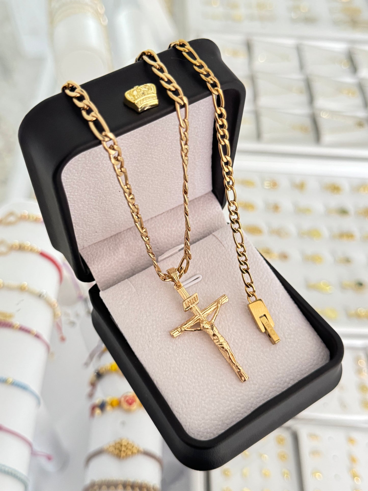 Conjunto cruz inri grande  (cadena + dije + pulsera)