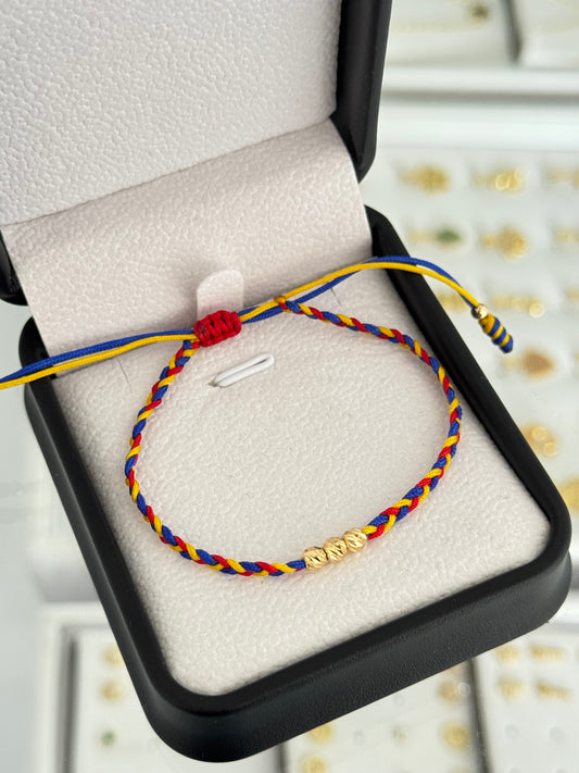 Pulsera tejida tricolor diamantada. N de balín #4