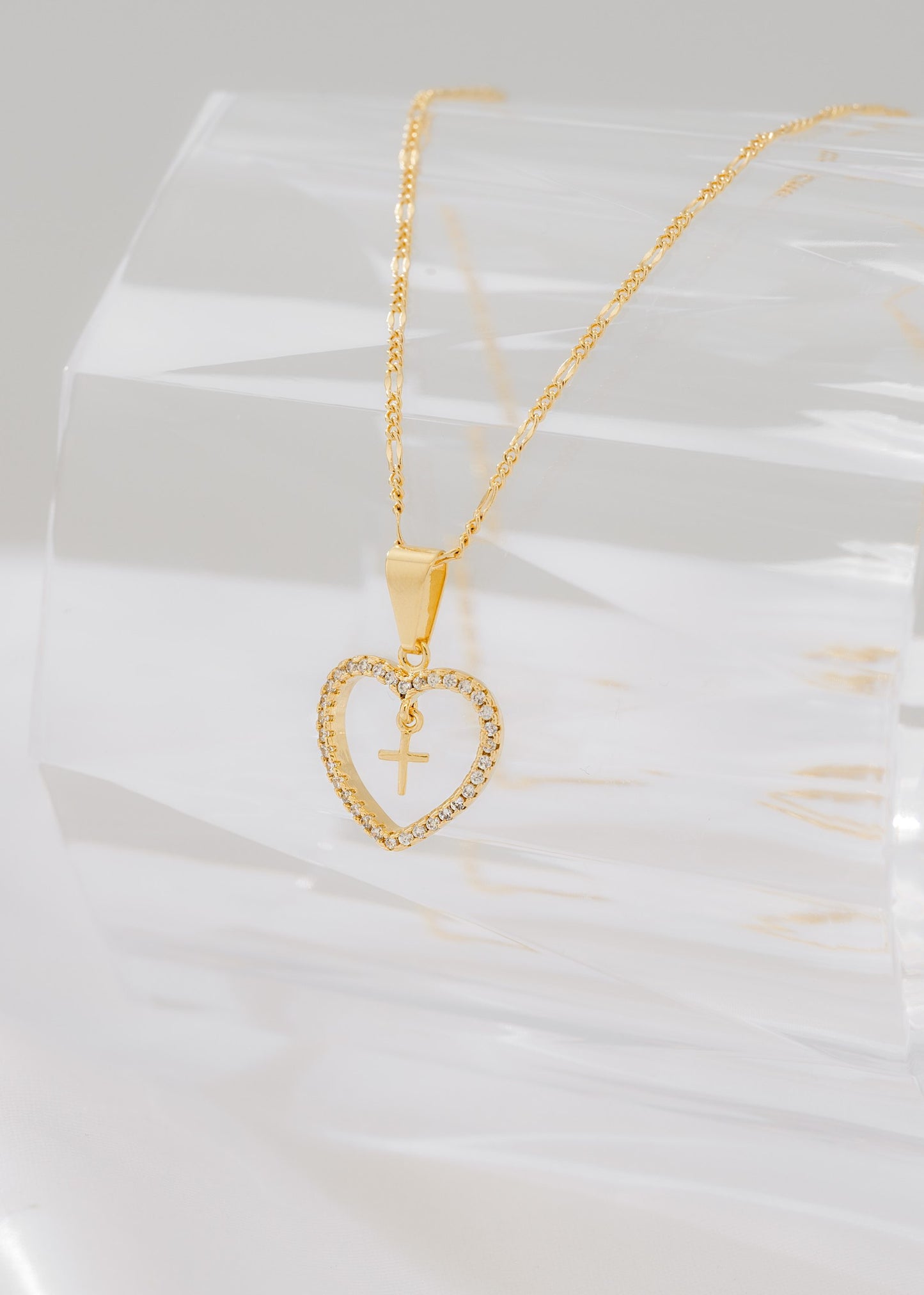 Dije corazón circonia + cruz mini