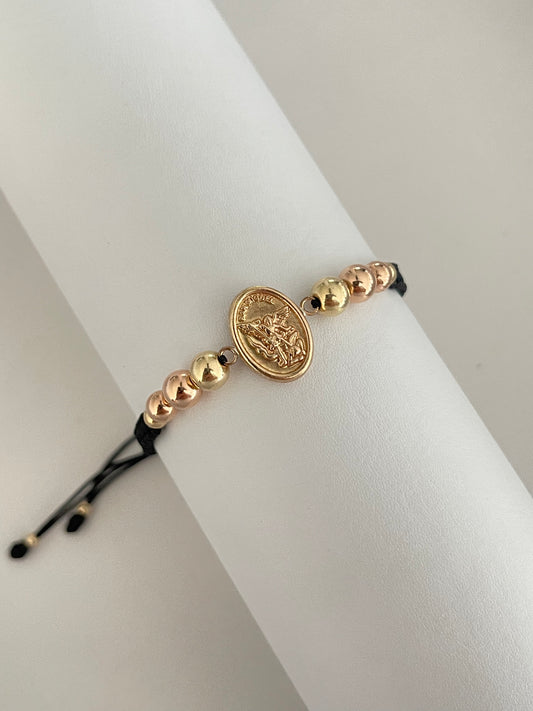 Pulsera san Miguel arcángel 2 oros (6mm, 5mm, 4mm)
