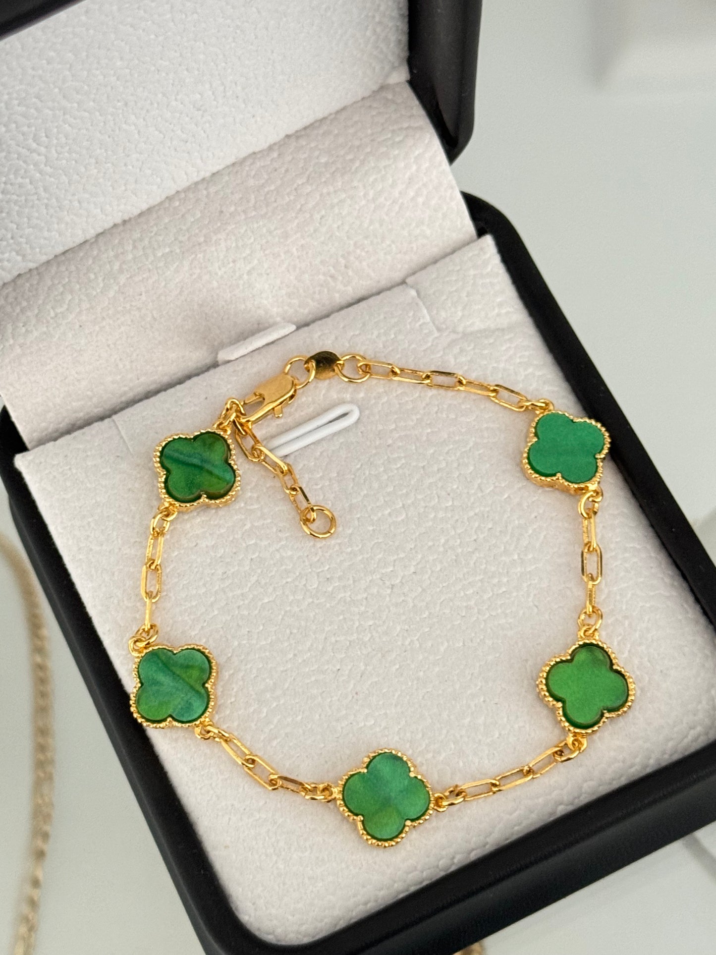 Pulsera eslabones trébol verde