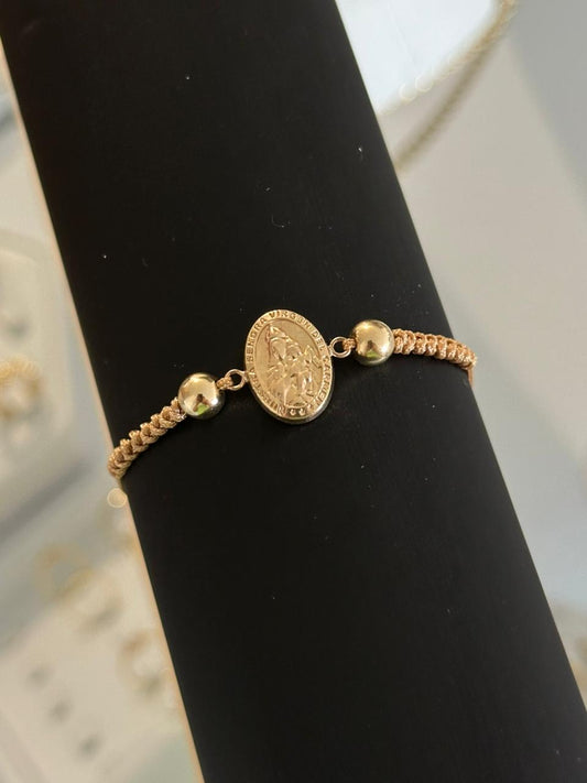 Pulsera tejida herraje virgen del Carmen grande 20mm. N° de Balín: #6