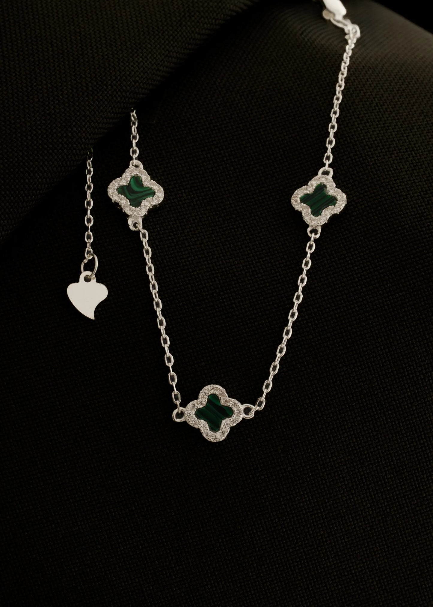 Pulsera Clover Malaquita 0,7 mm 15 Cms Plata Ley 925