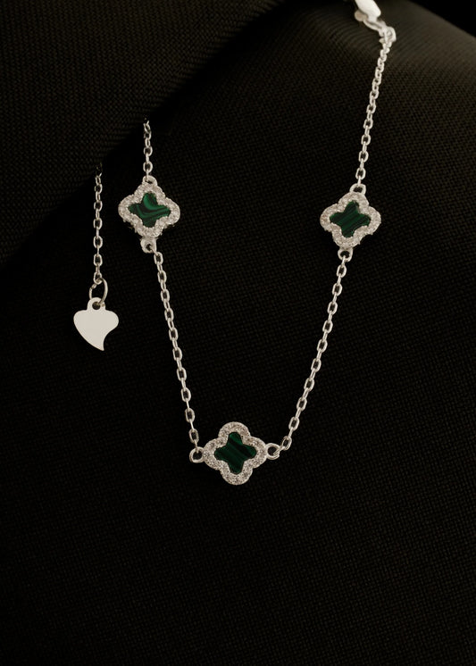 Pulsera Clover Malaquita 0,7 mm 15 Cms Plata Ley 925