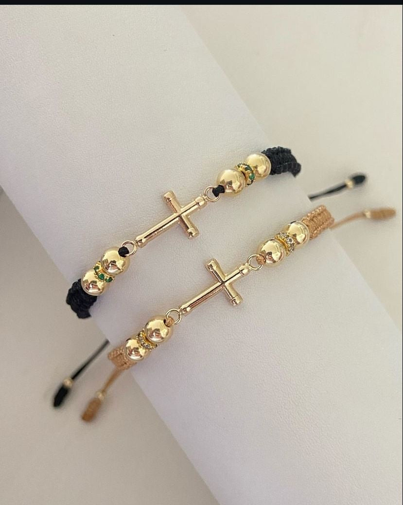 Juego pulsera cruz con balines #5 #6. X2