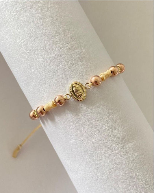 Pulsera dije Guadalupe con balines tono rosa #5, italiano #4