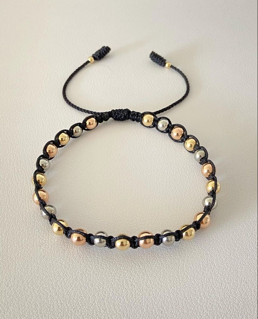 Pulsera entorchada 3 oros con balines #5