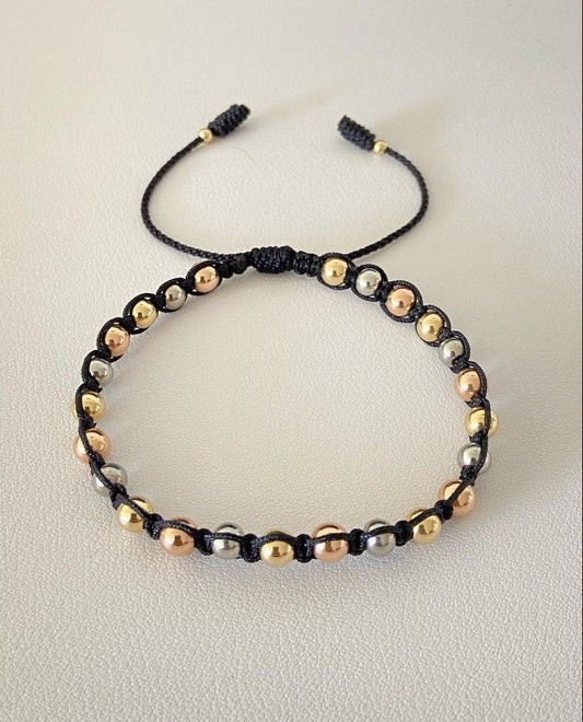 Pulsera entorchada 3 oros con balines #5
