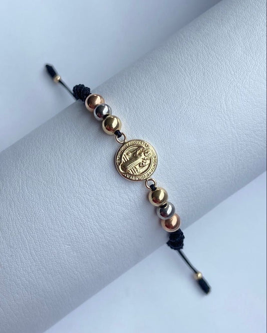 Pulsera san Benito M 3 oros con balines #5