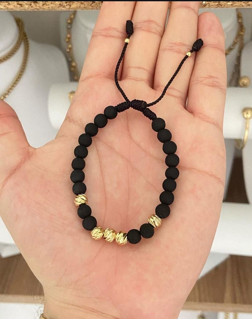 Pulsera con balines #5 diamantados, negra.