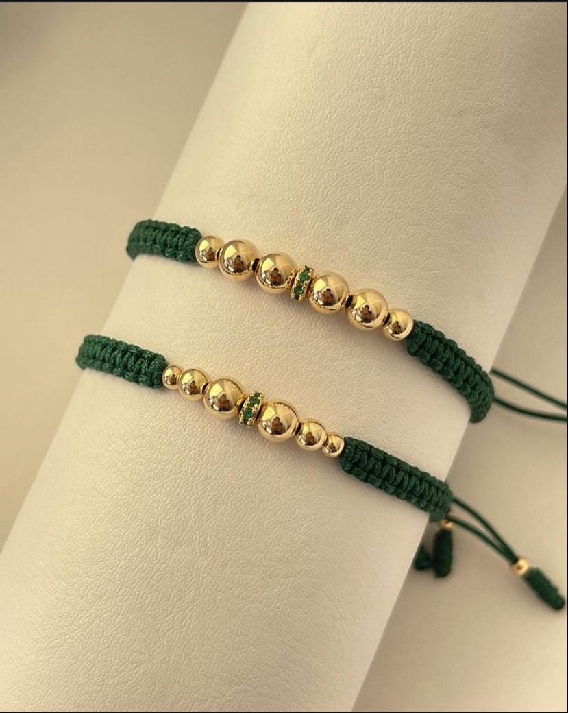 Juego pulseras balin #3, #4, #5  rondel verde. X2